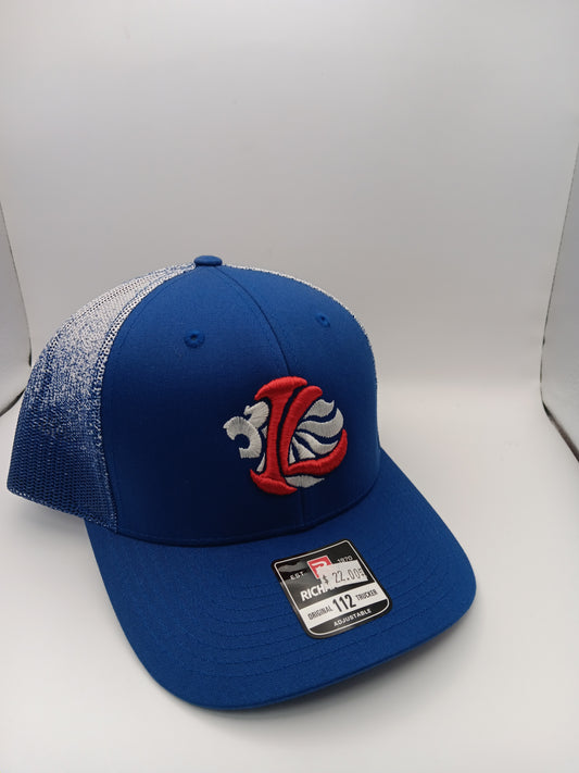 Richardson 112 Trucker - Adjustable.  Blue Colorfade. White, Red IL (snap back)