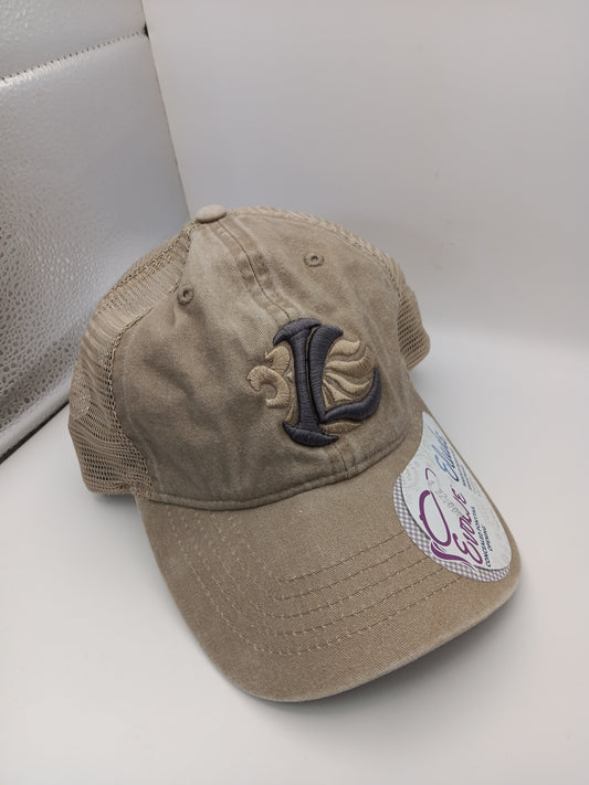 Evolve + Elude Women's Adjustable Distressed Trucker - Iron Lion Lionhead - Tan - Tan, Navy IL